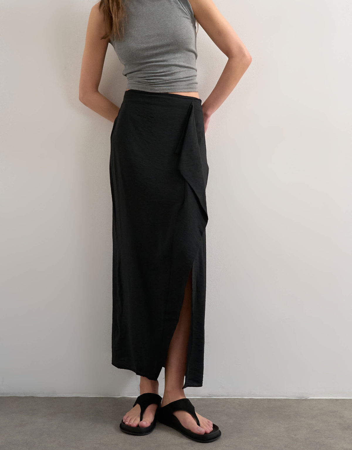 Topshop sarong wrap midi skirt in black