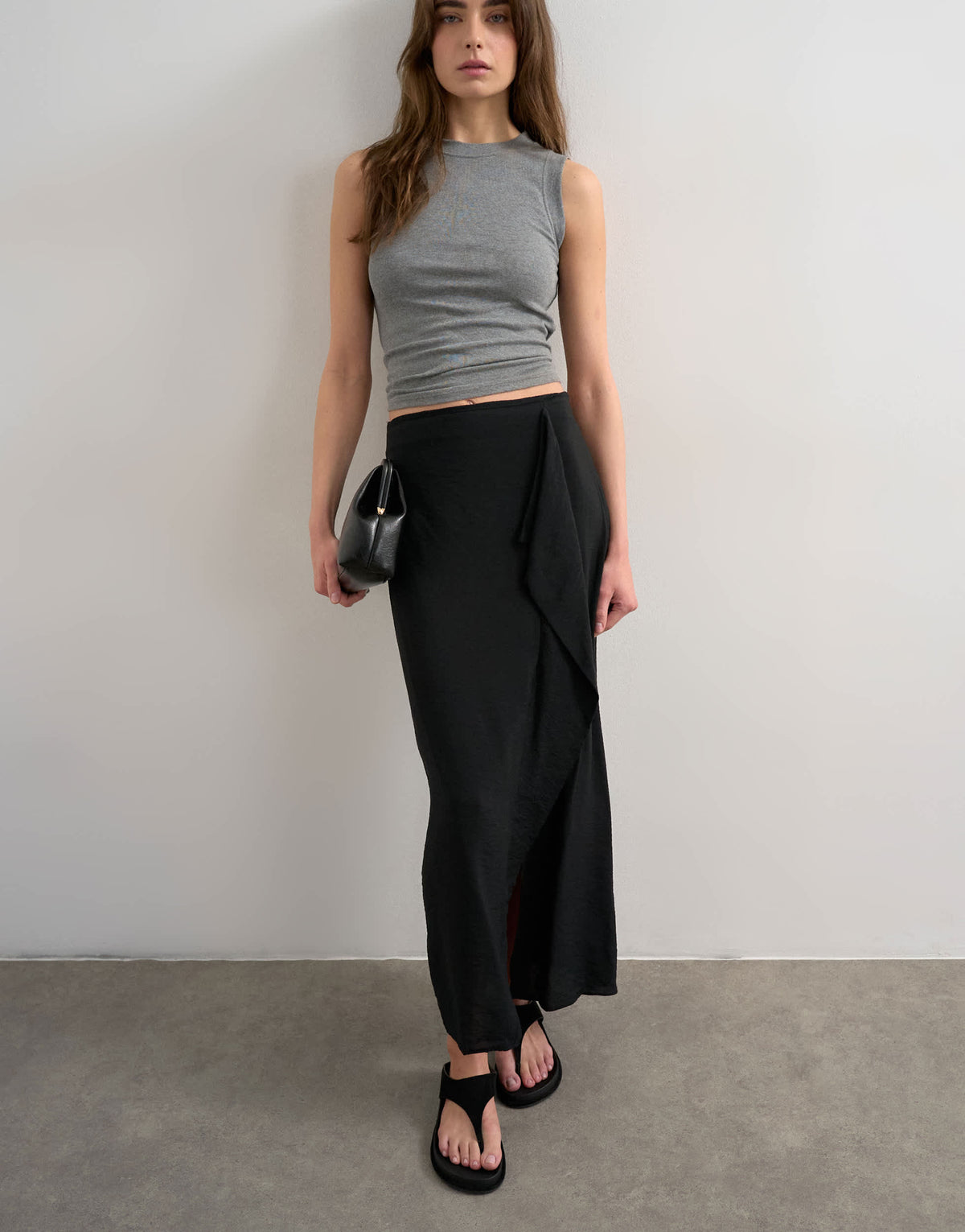 Topshop sarong wrap midi skirt in black