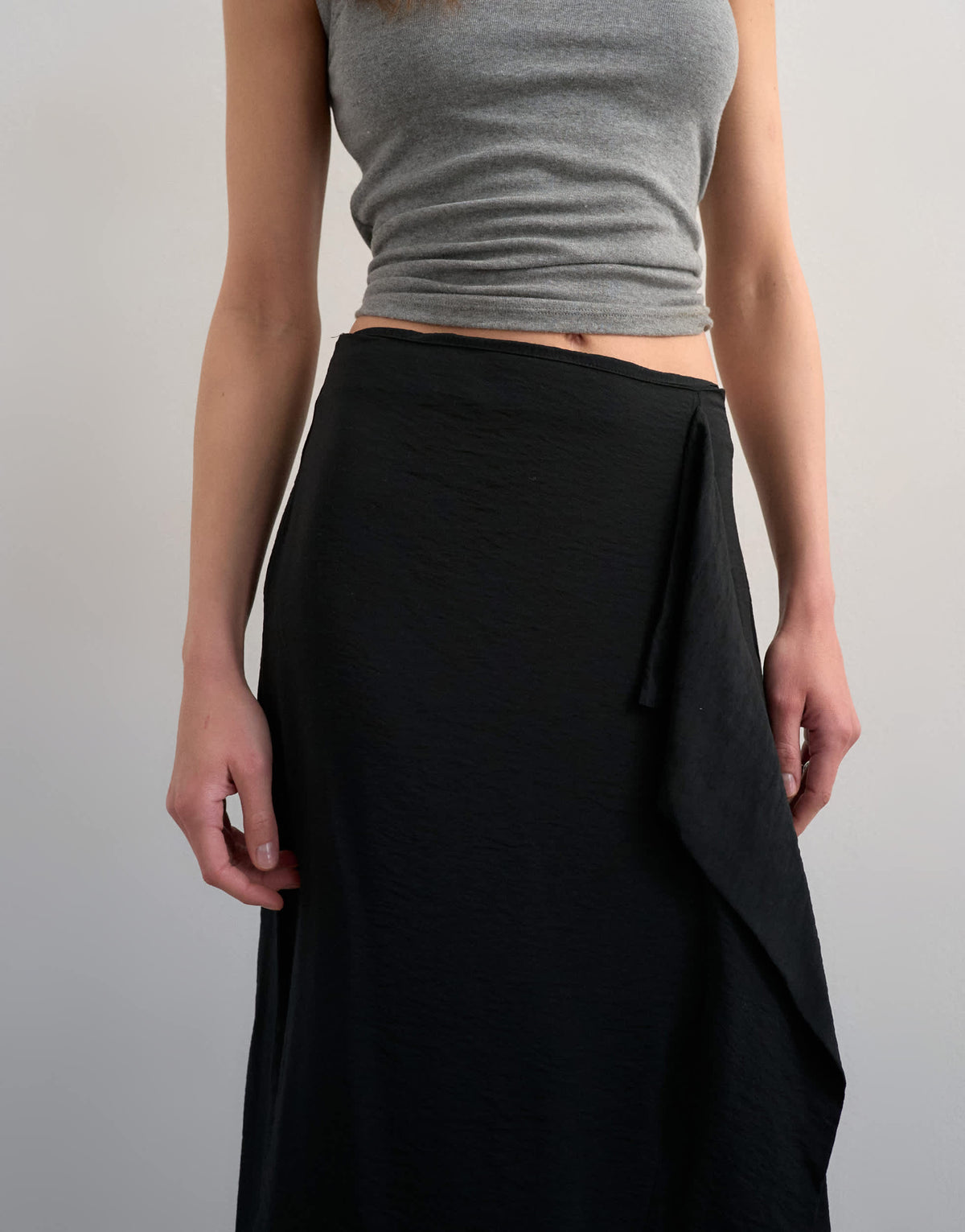 Topshop sarong wrap midi skirt in black