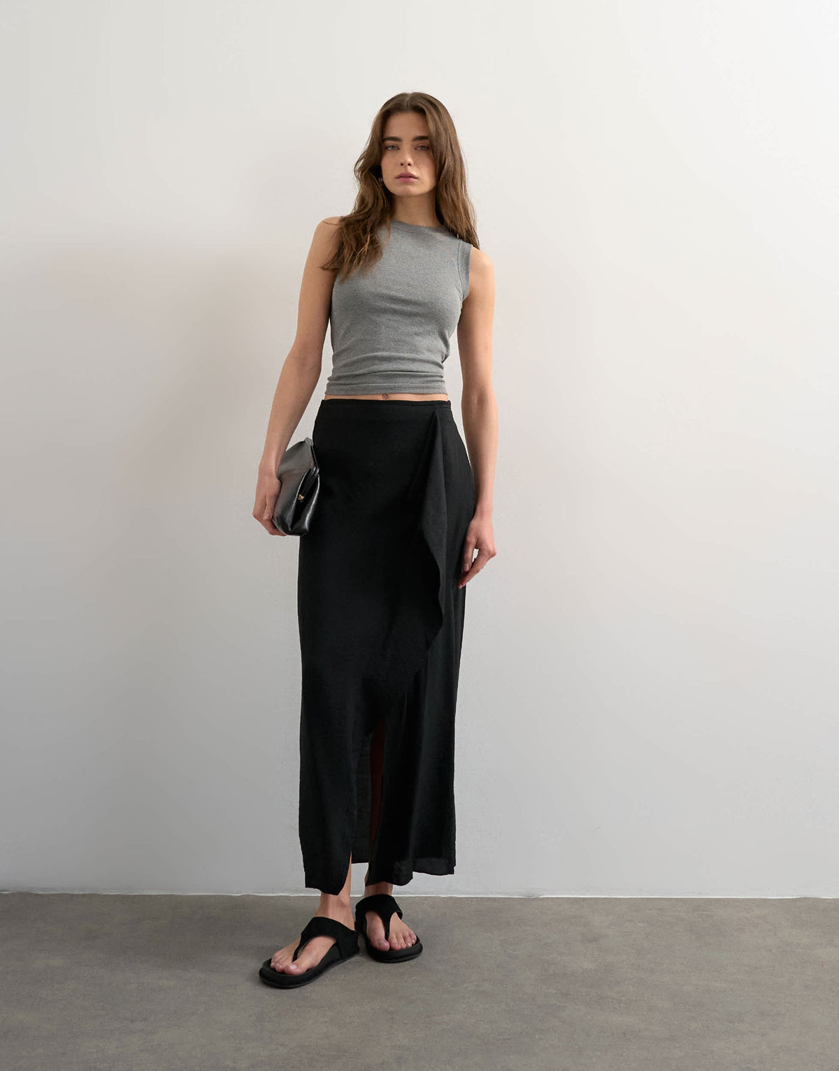 Topshop sarong wrap midi skirt in black