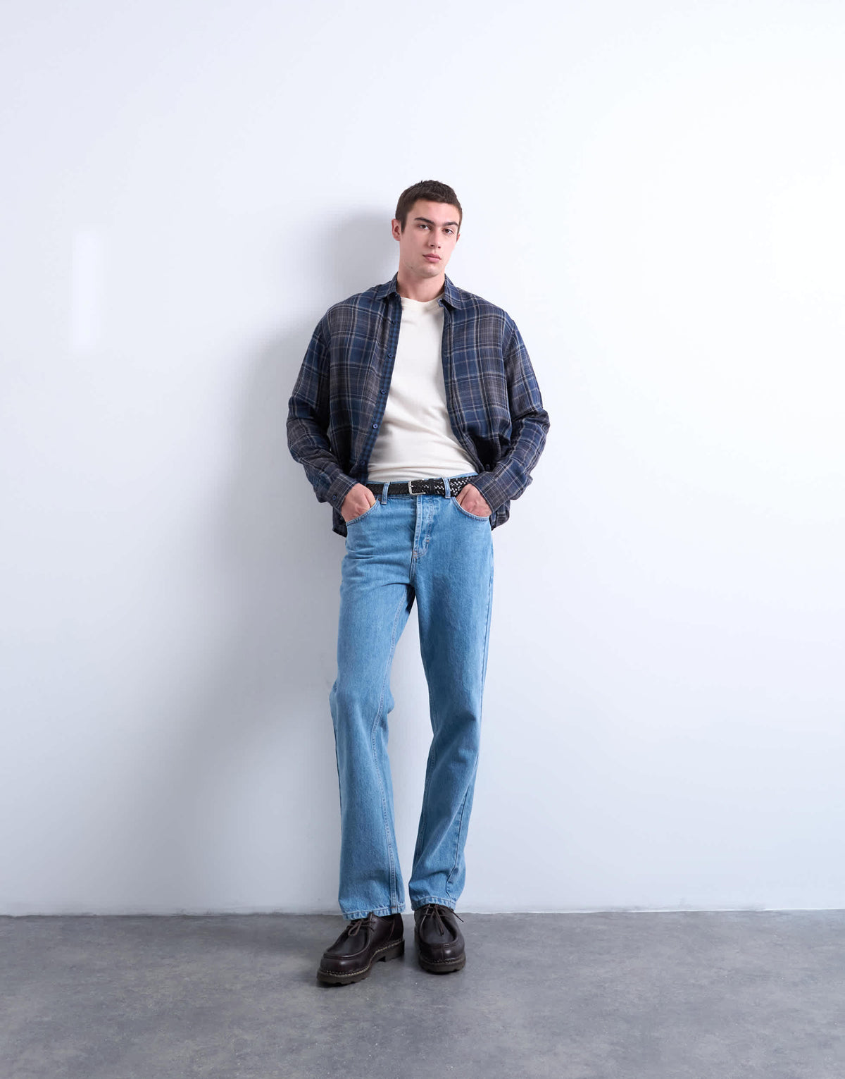Topman regular fit sheer check shirt in navy