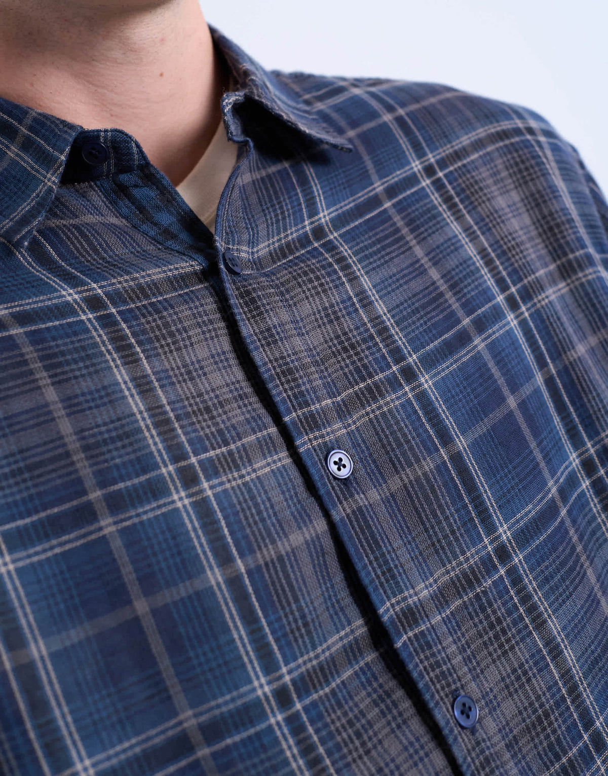Topman regular fit sheer check shirt in navy
