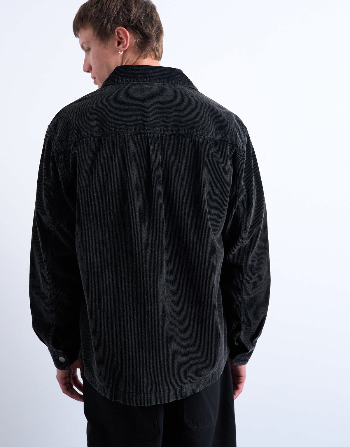 Topman washed cord overshirt in black