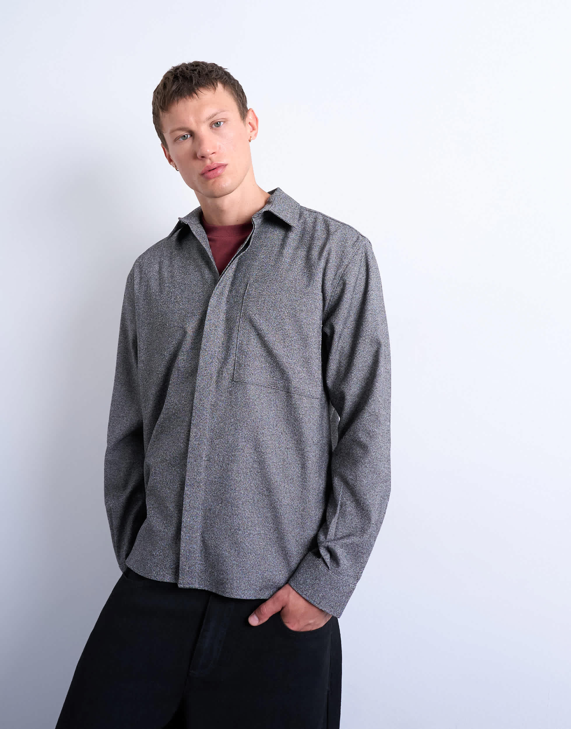 Topman relaxed fit textured shirt in salt & pepper