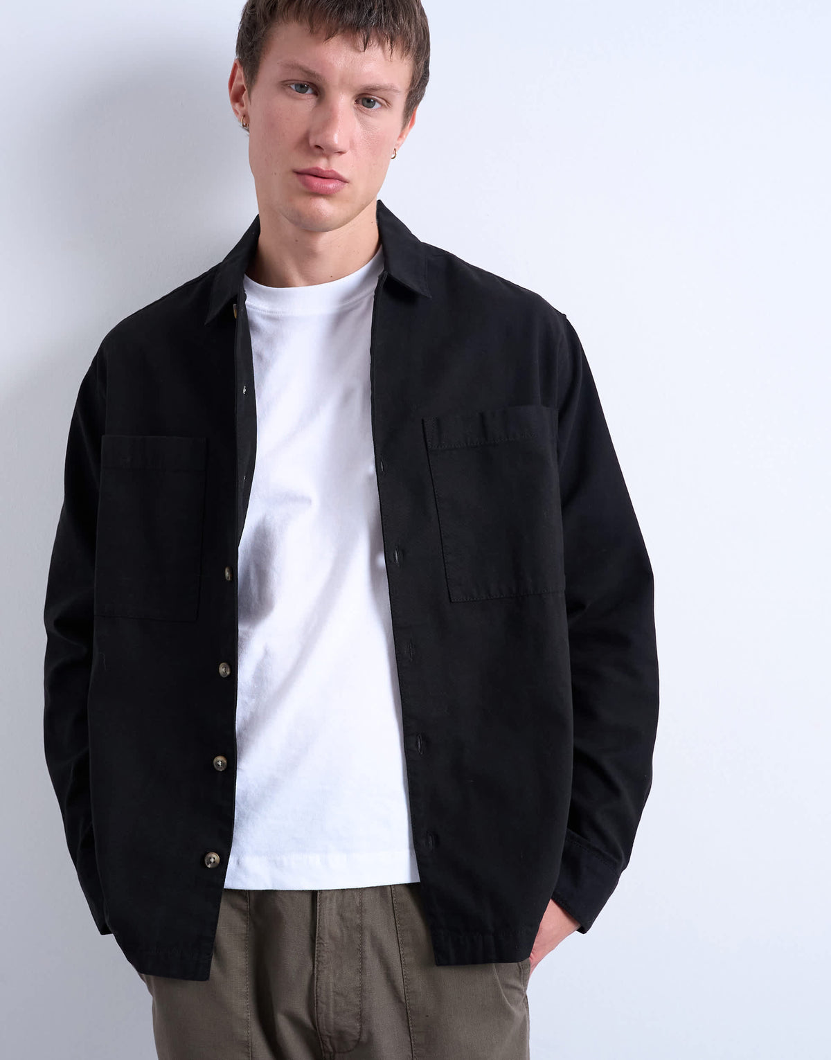 Topman regular fit twill overshirt in black