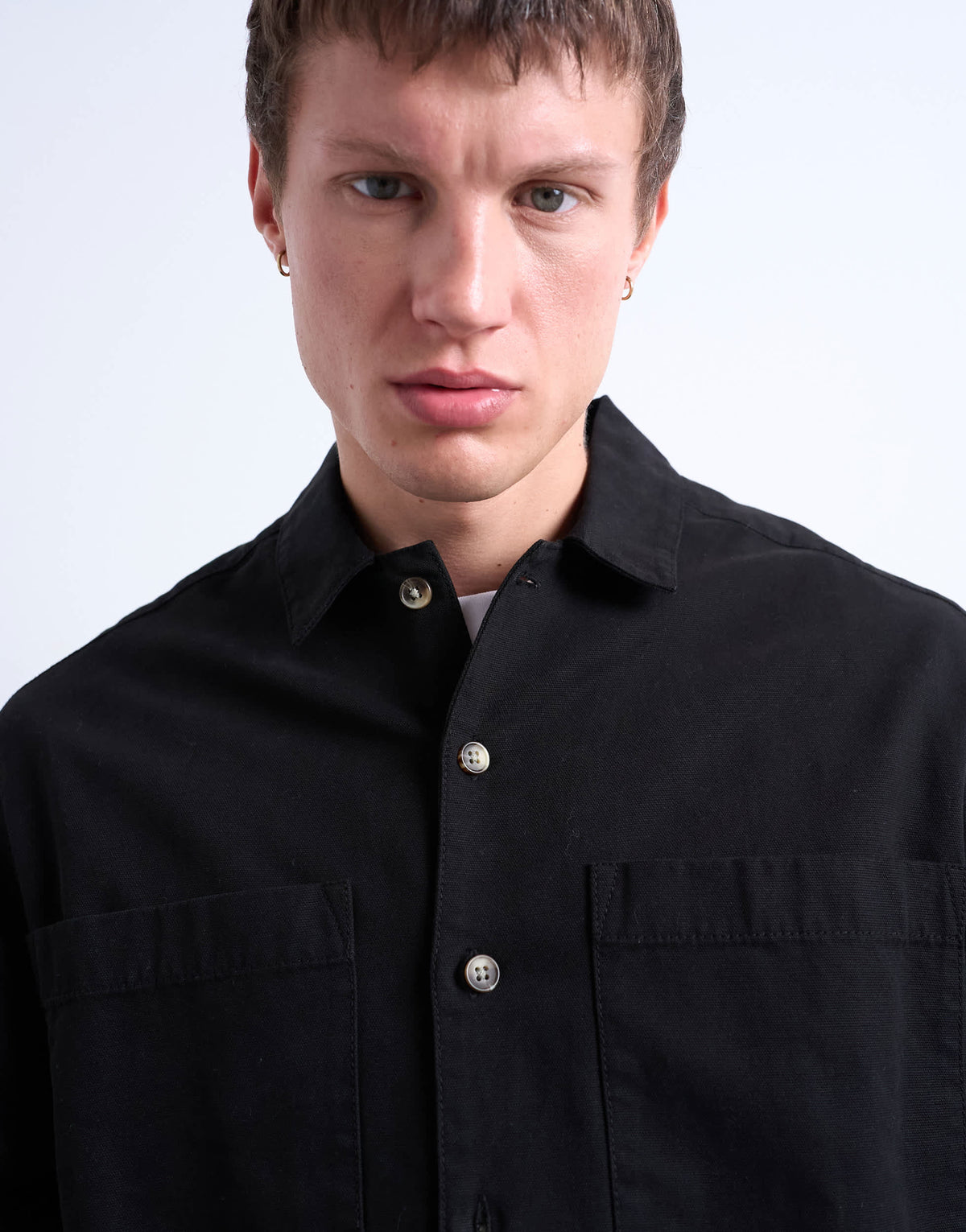 Topman regular fit twill overshirt in black