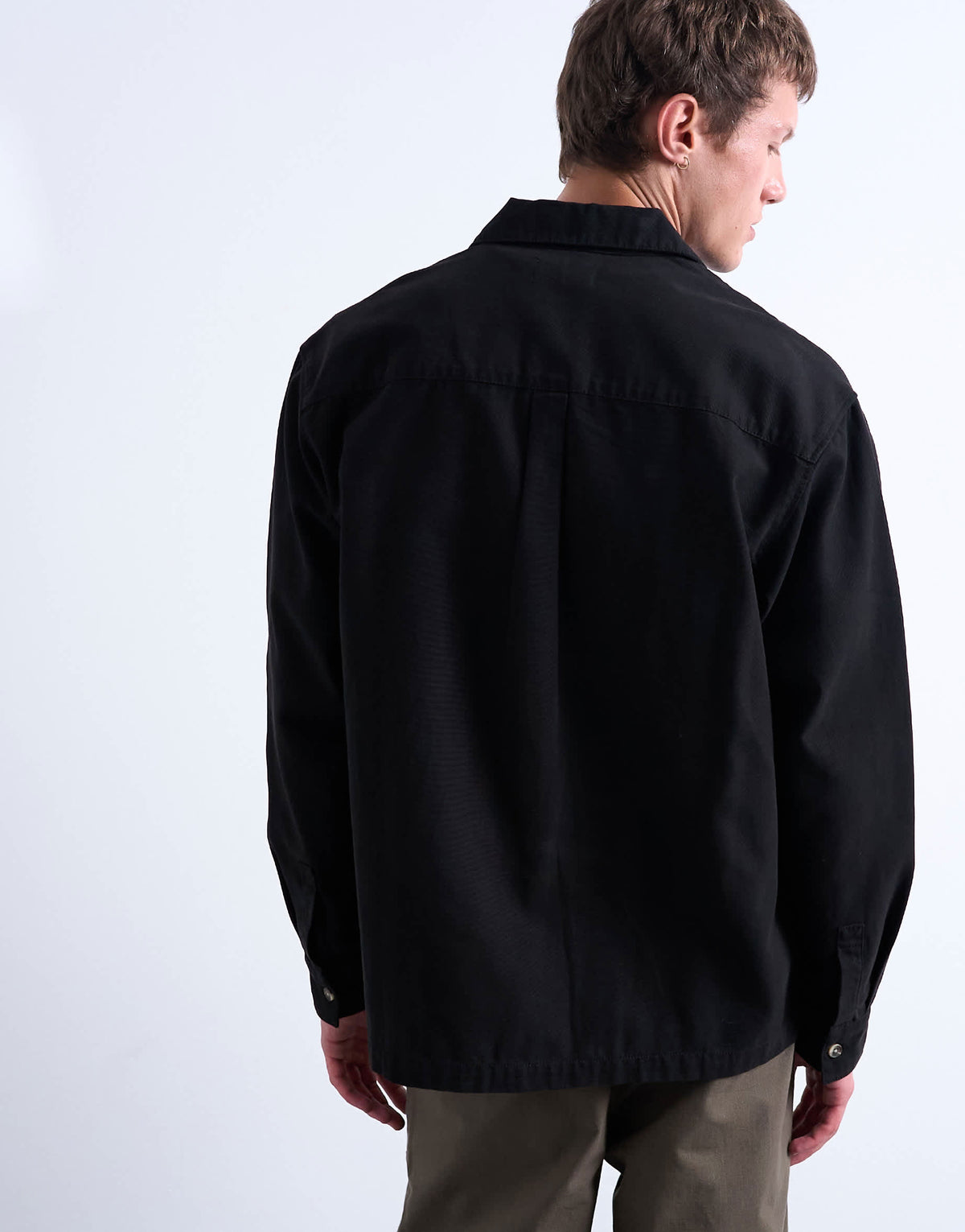 Topman regular fit twill overshirt in black