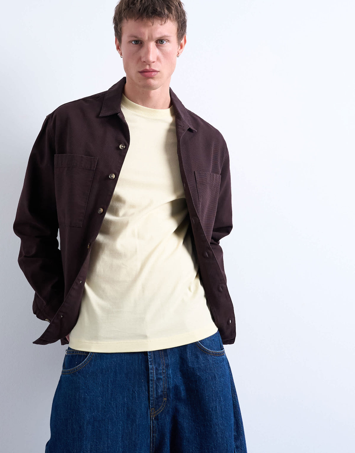 Topman regular fit twill overshirt in brown