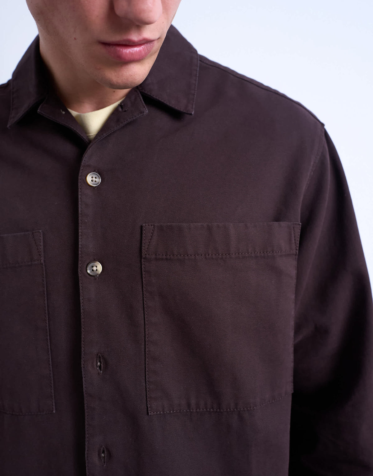 Topman regular fit twill overshirt in brown