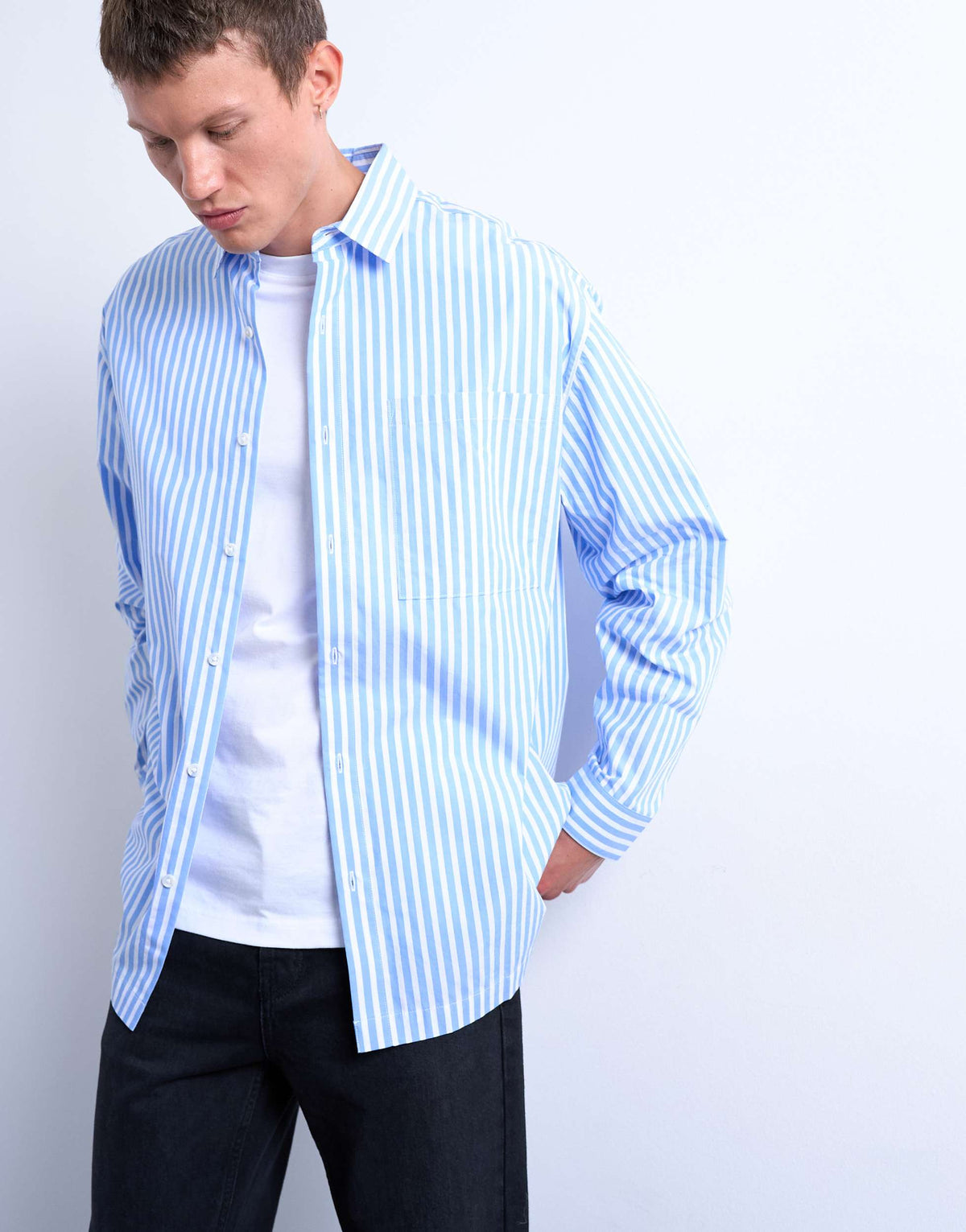 Topman oversized fit stripe shirt in blue
