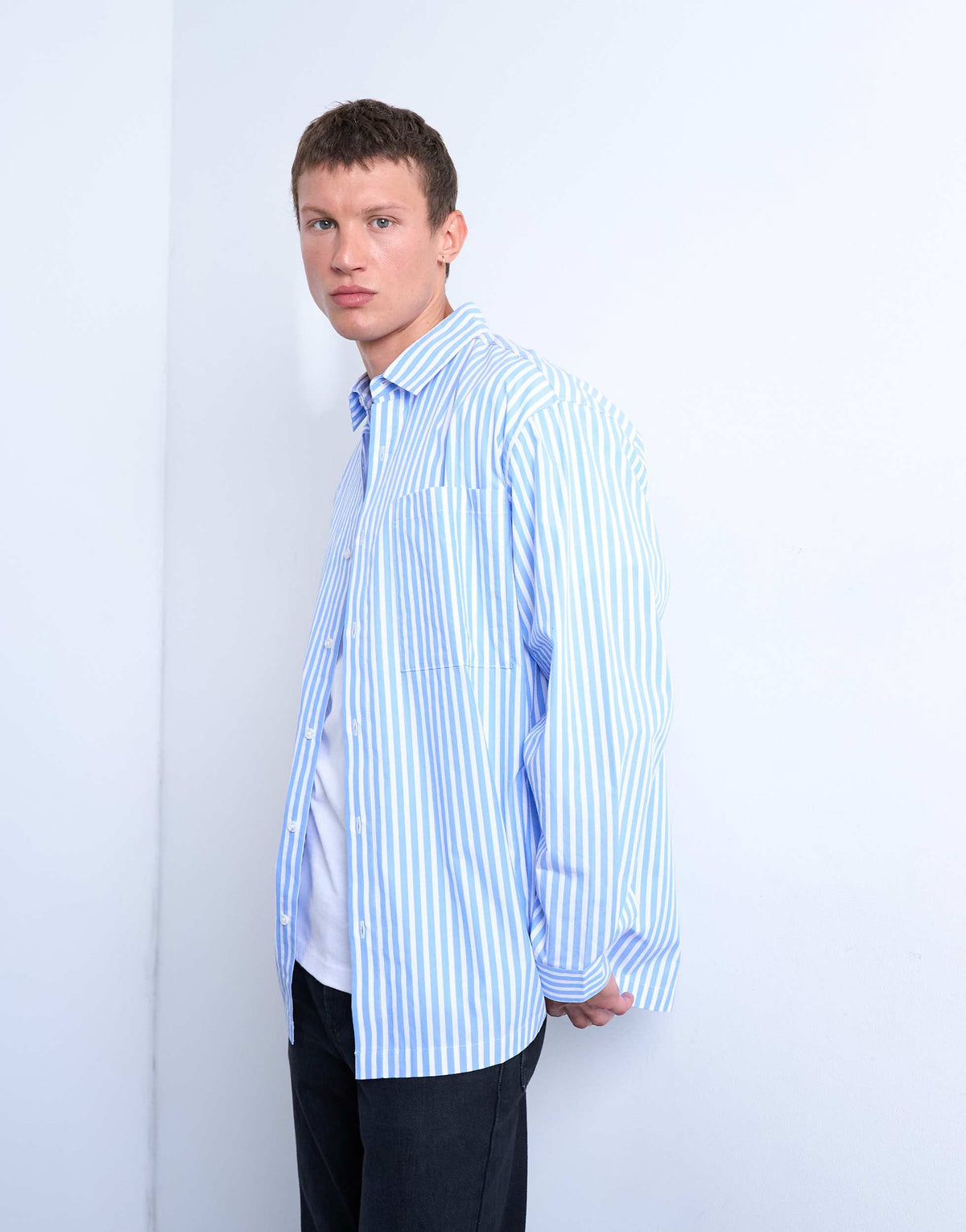 Topman oversized fit stripe shirt in blue