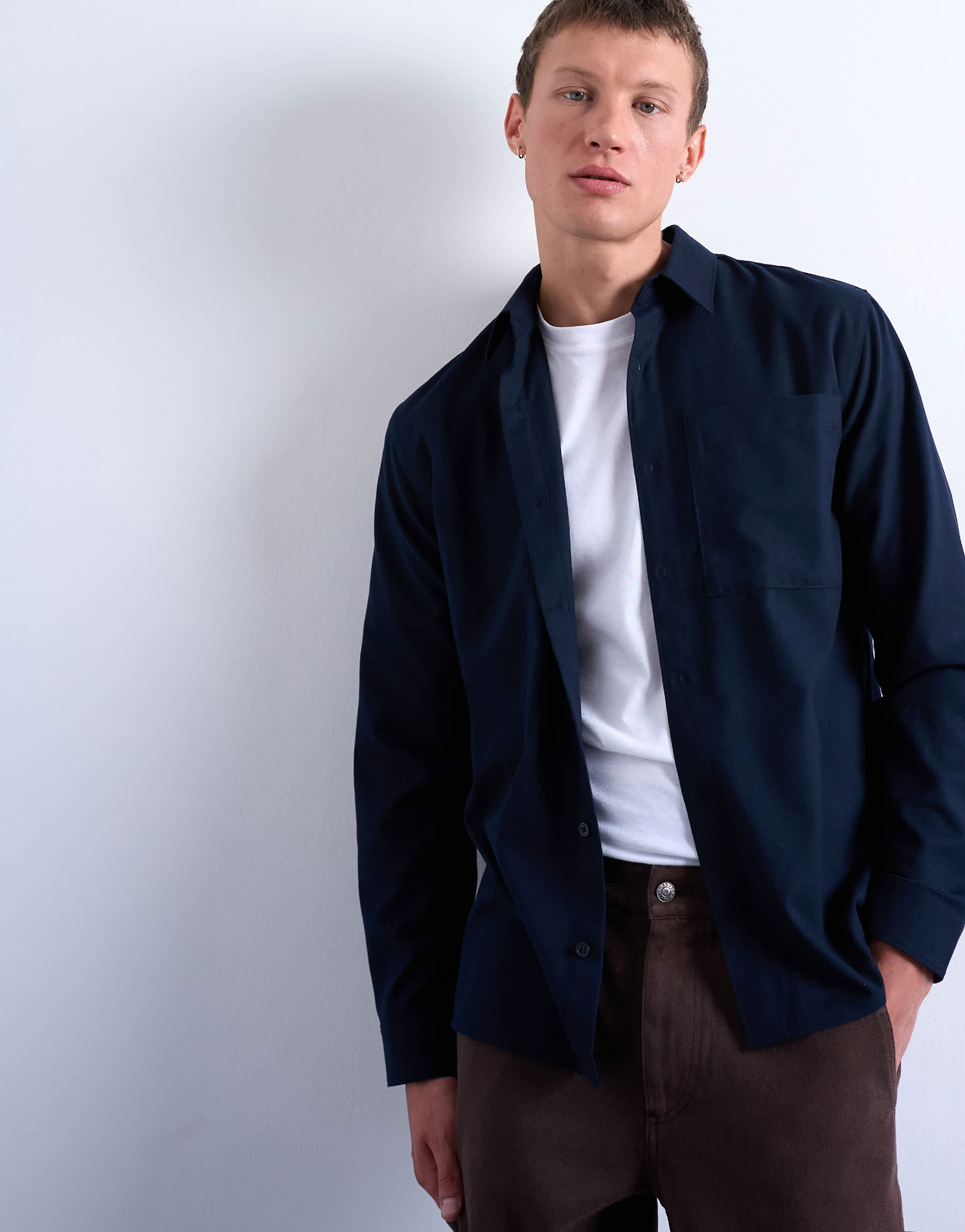 Topman Flanellhemd im Regular Fit in Navy