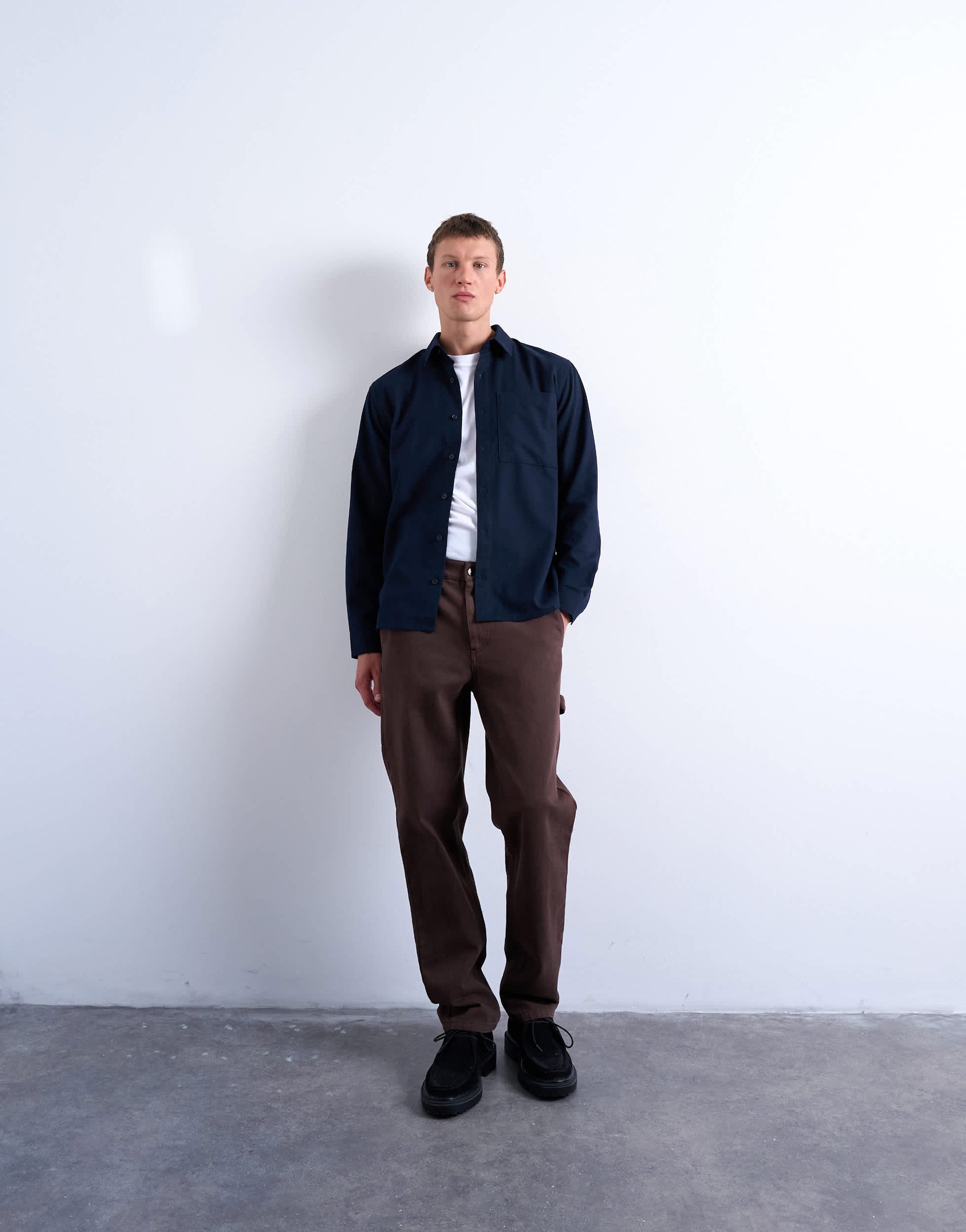 Topman regular fit flannel shirt in navy