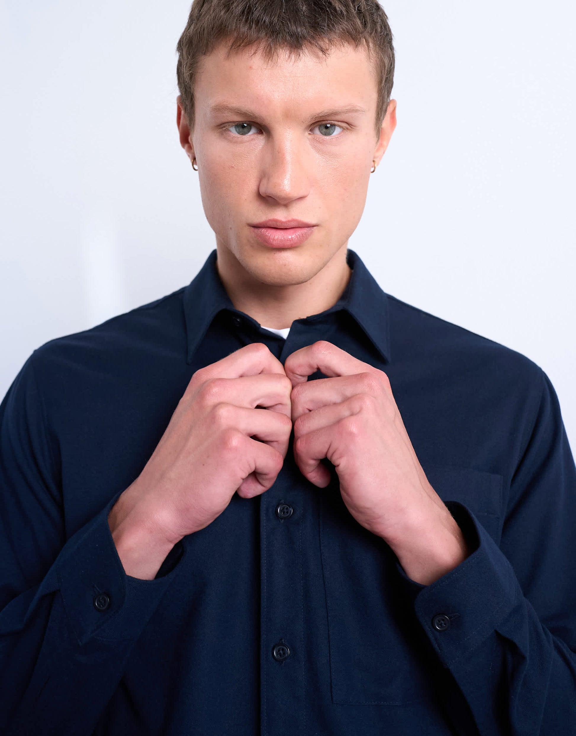 Topman regular fit flannel shirt in navy