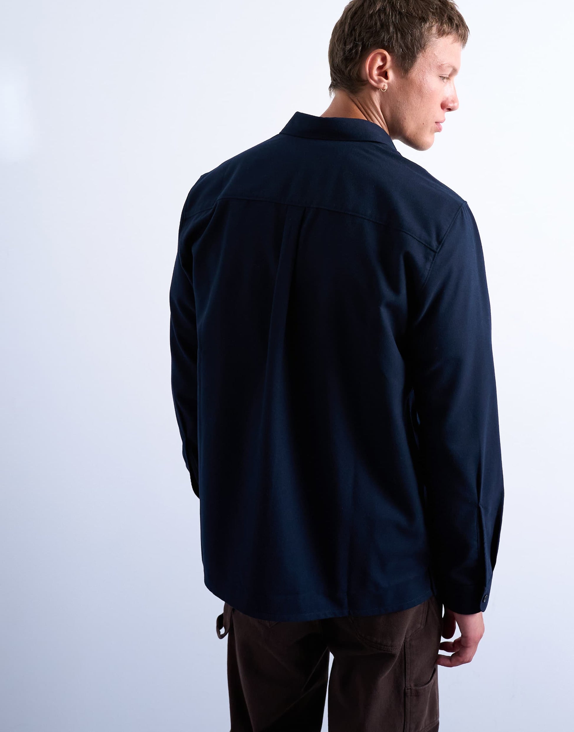 Topman regular fit flannel shirt in navy