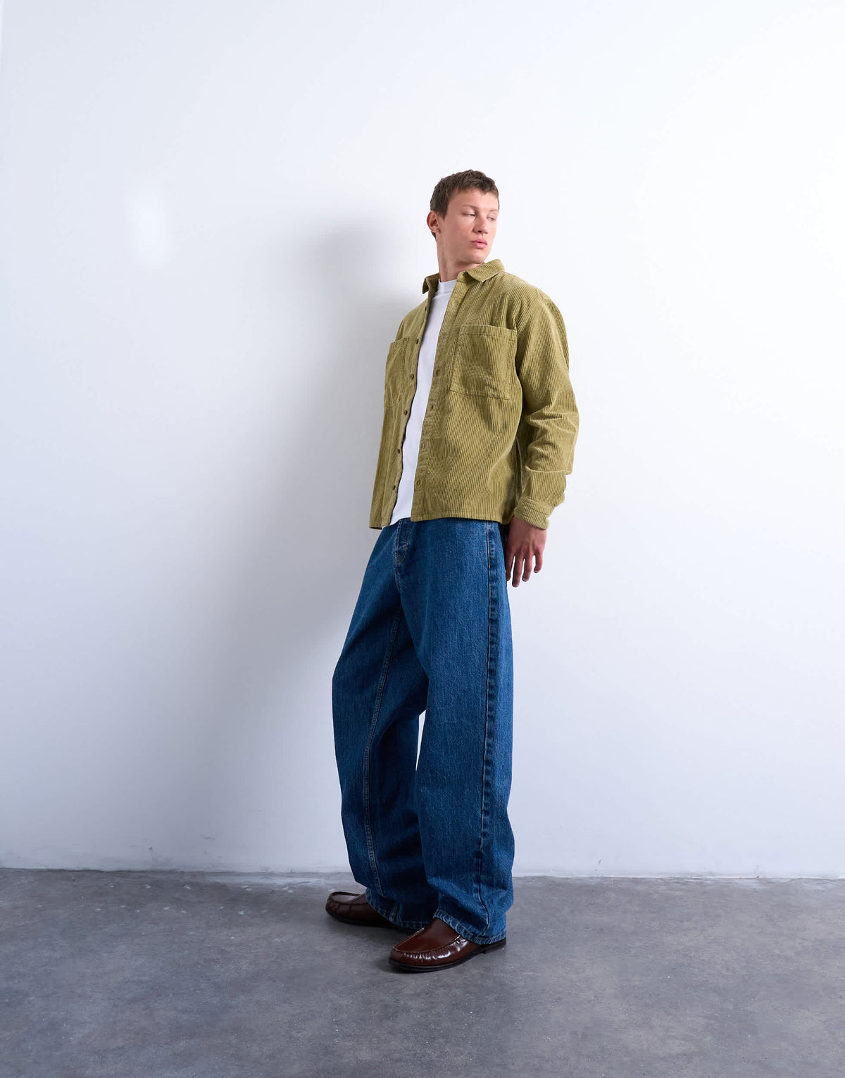 Topman regular fit cord shirt in washed green