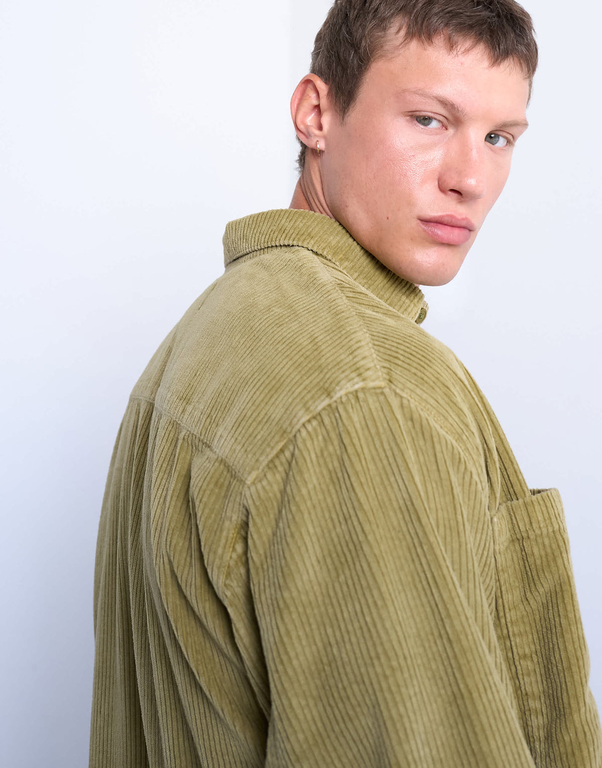 Topman regular fit cord shirt in washed green