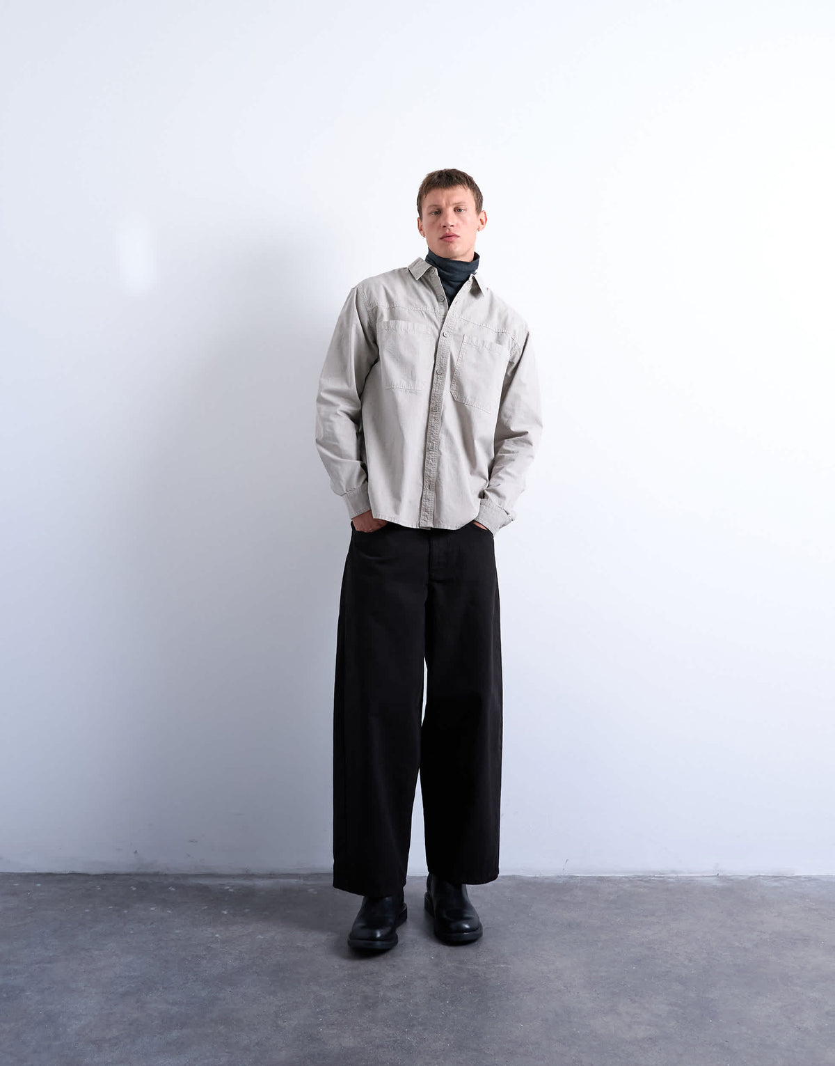 Topman regular fit ripstop overshirt in washed stone
