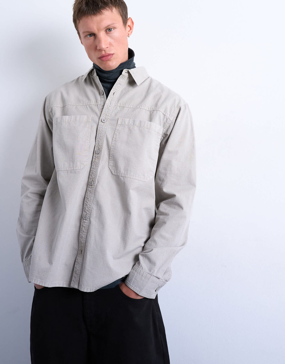 Topman regular fit ripstop overshirt in washed stone