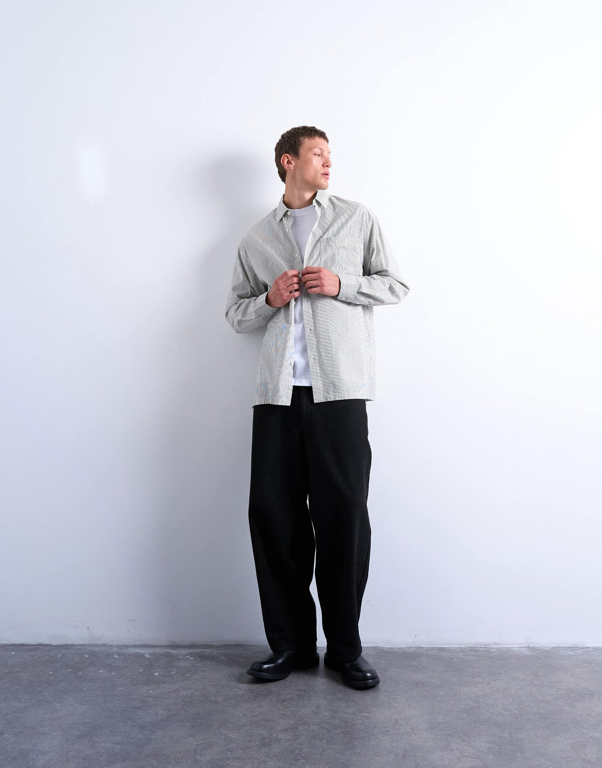 Topman oversized fit stripe shirt in black & ecru