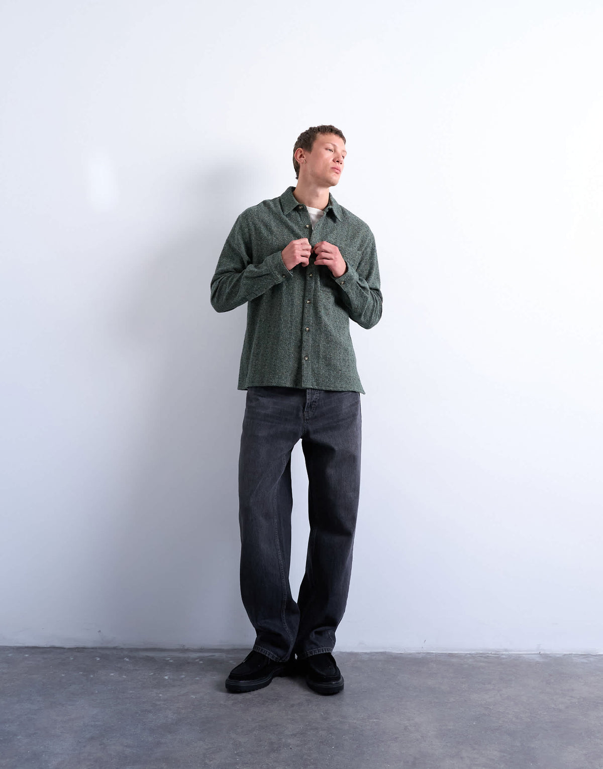Topman relaxed fit marl textured shirt in green