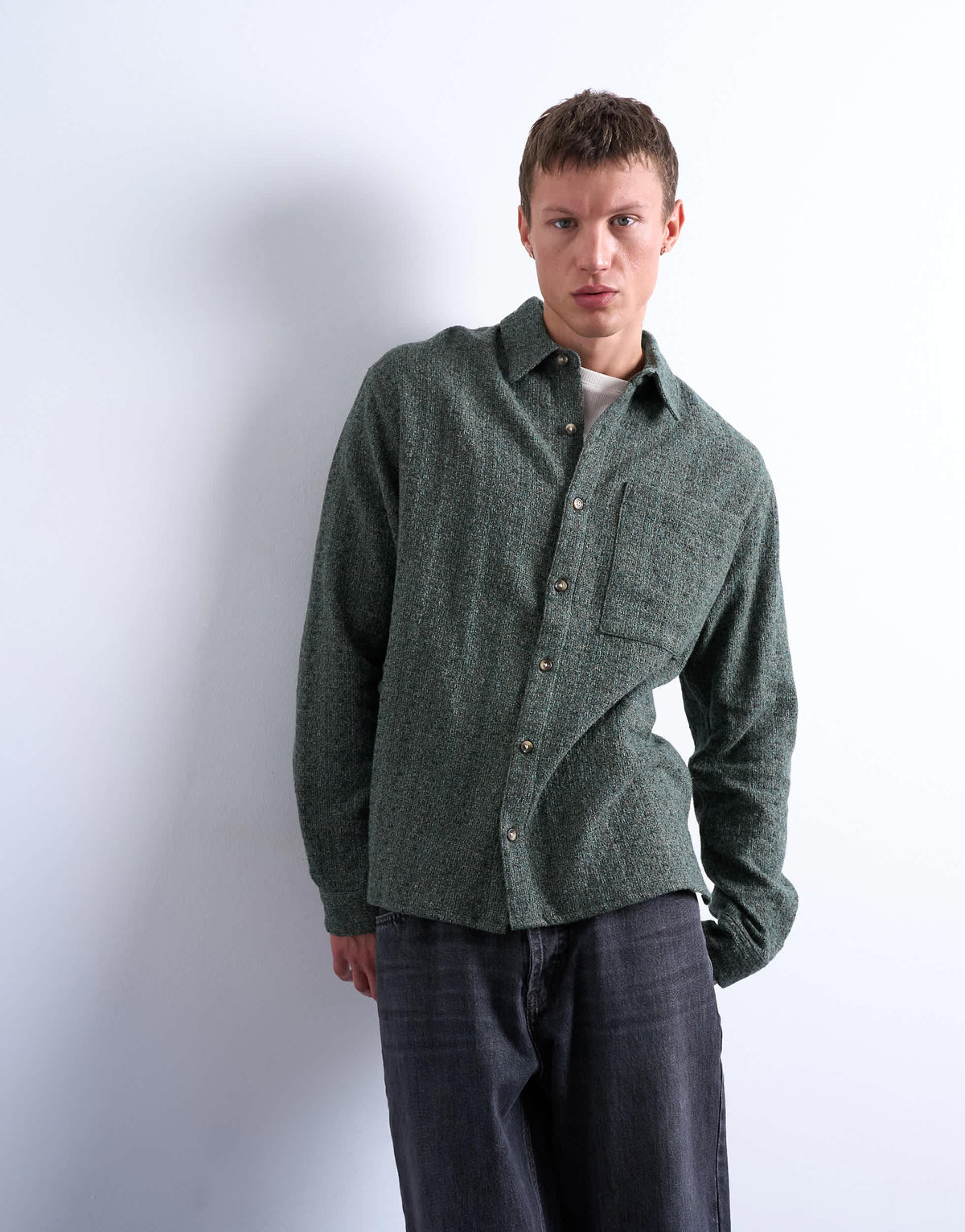 Topman relaxed fit marl textured shirt in green