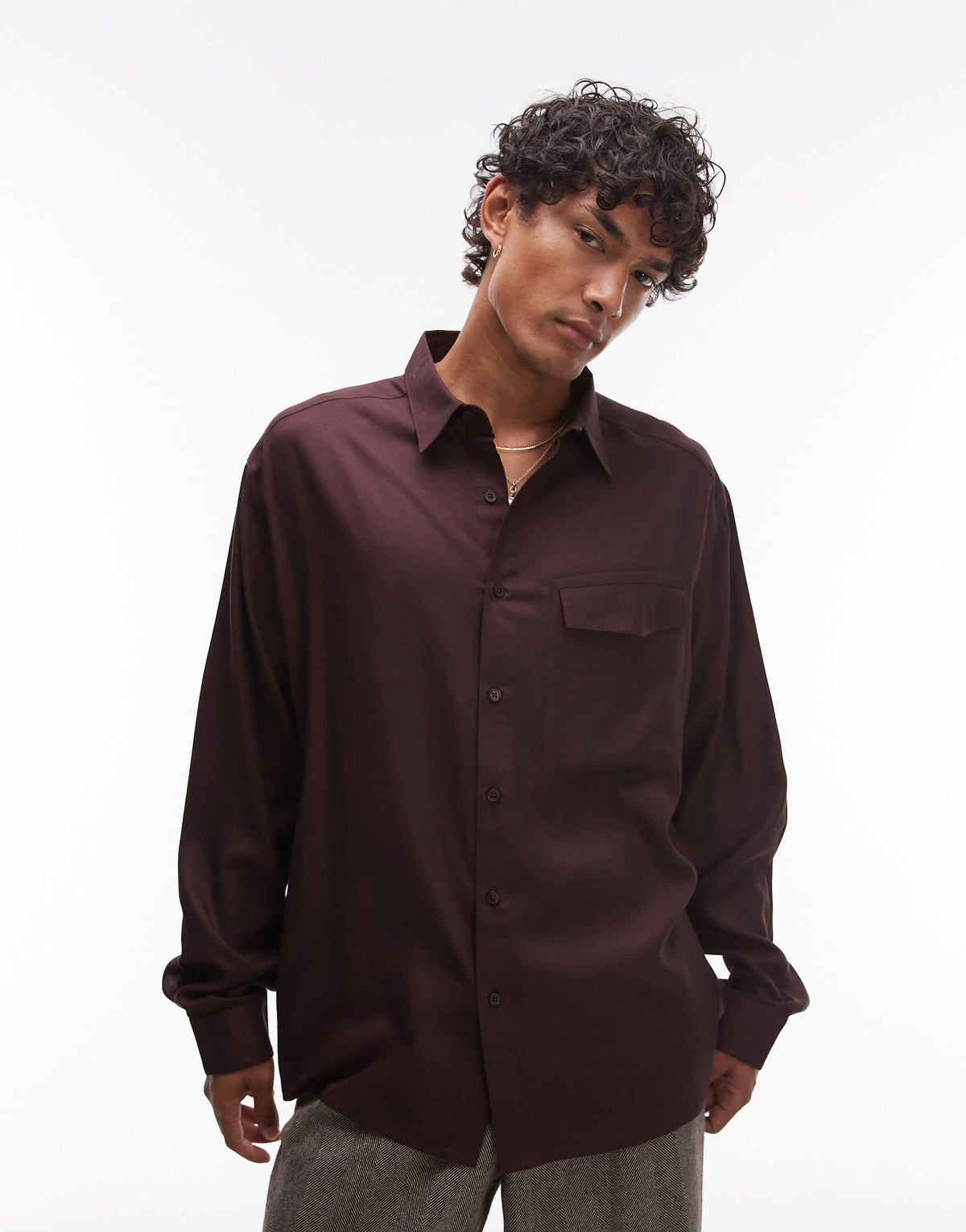 Topman oversized fit shirt in brown