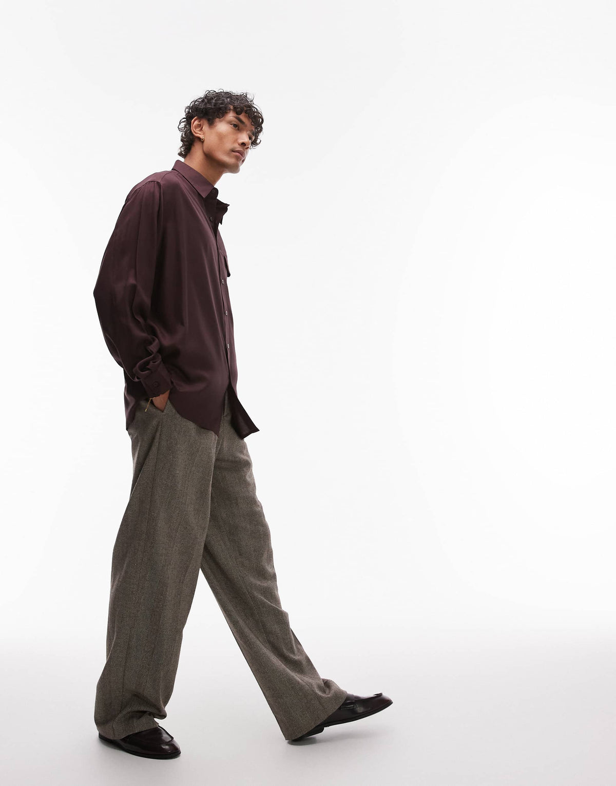 Topman oversized fit shirt in brown