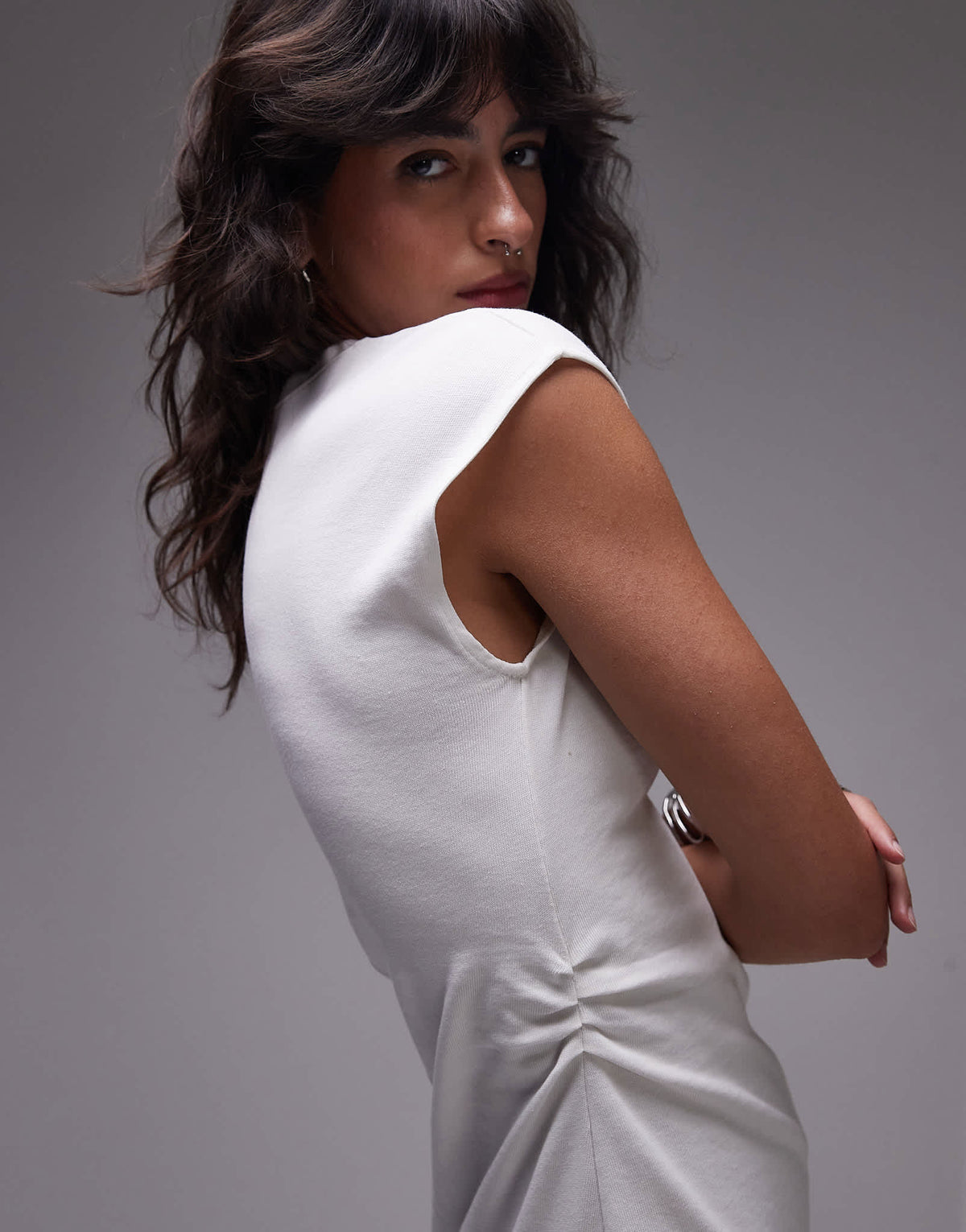 Topshop cinch waist structured mini dress in ivory