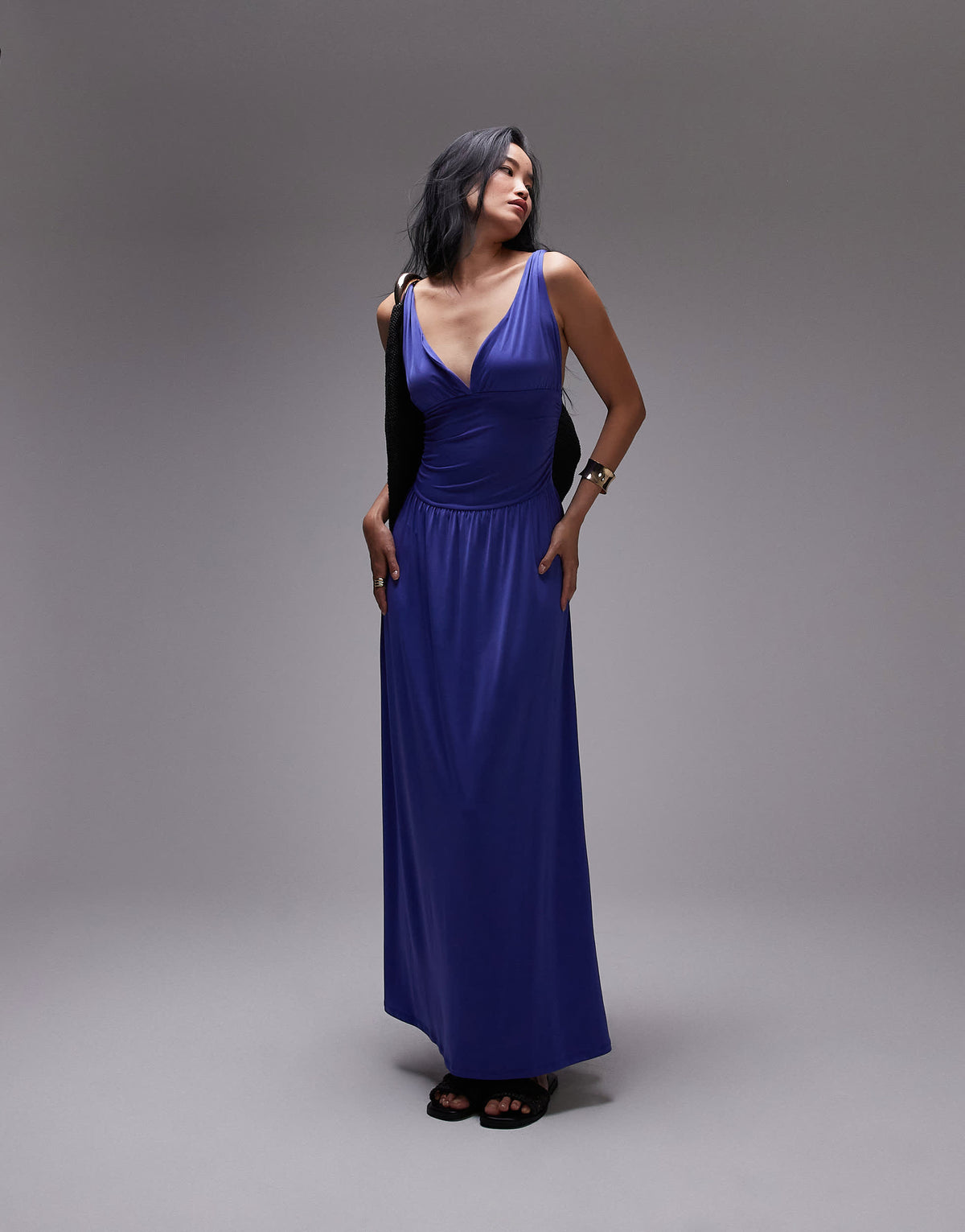 Topshop ruched waist cami maxi dress in cobalt blue