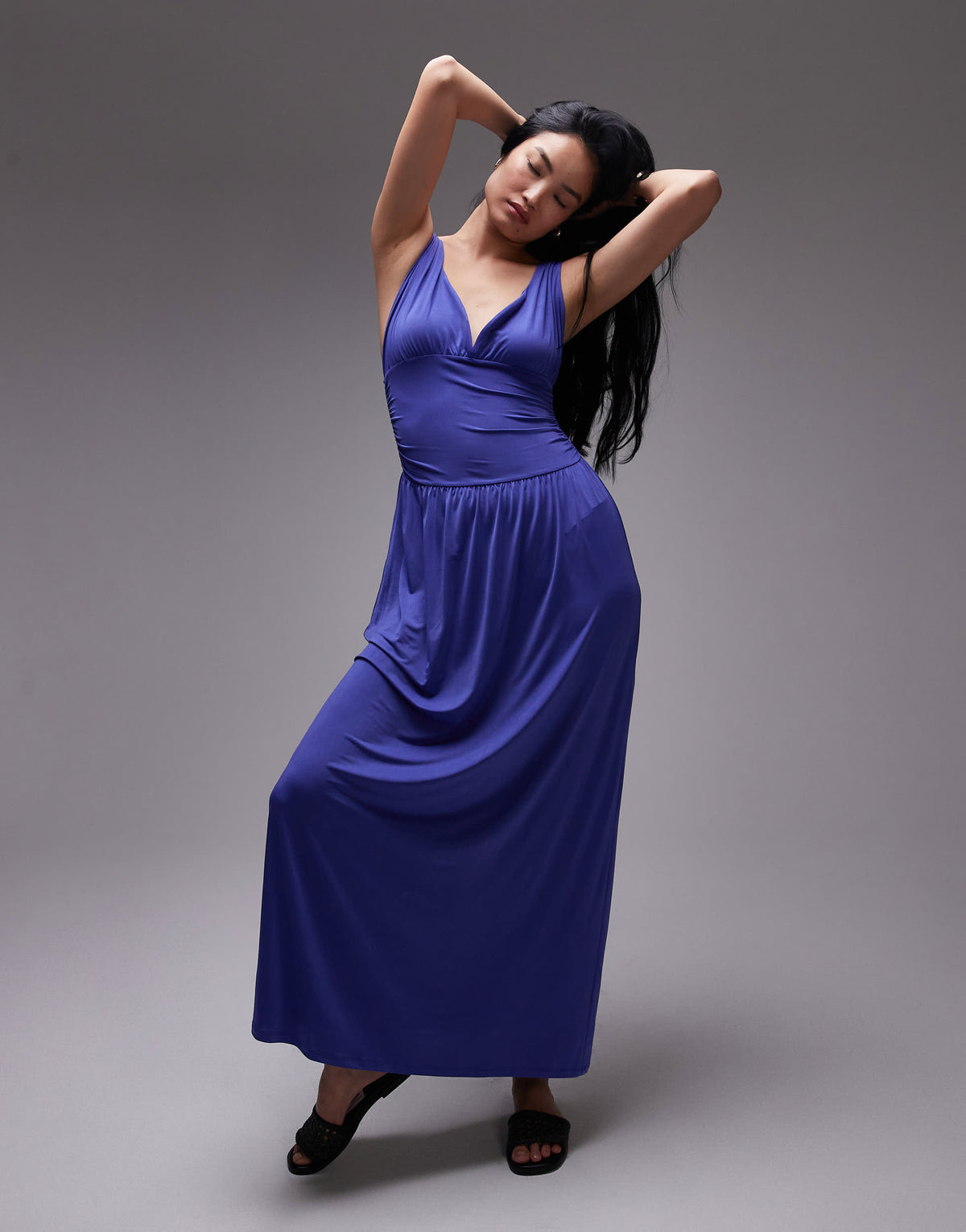 Topshop ruched waist cami maxi dress in cobalt blue