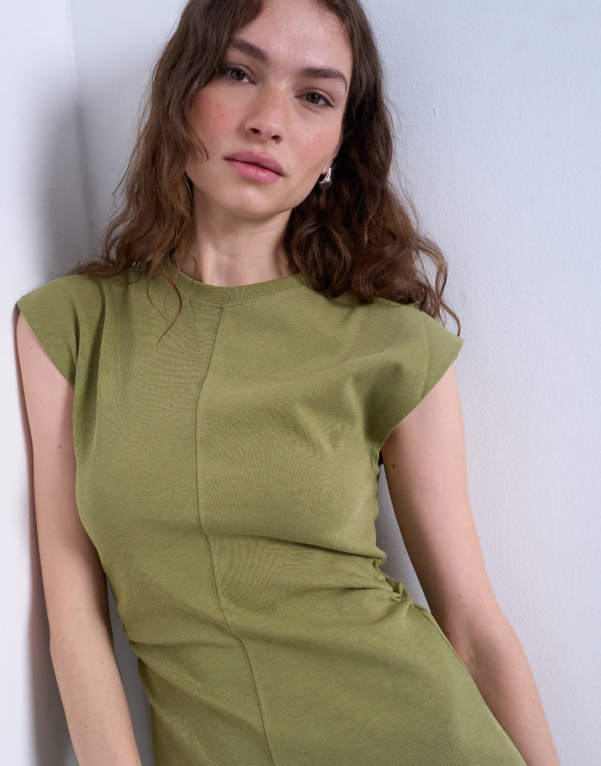 Topshop cinch waist structured mini dress in green