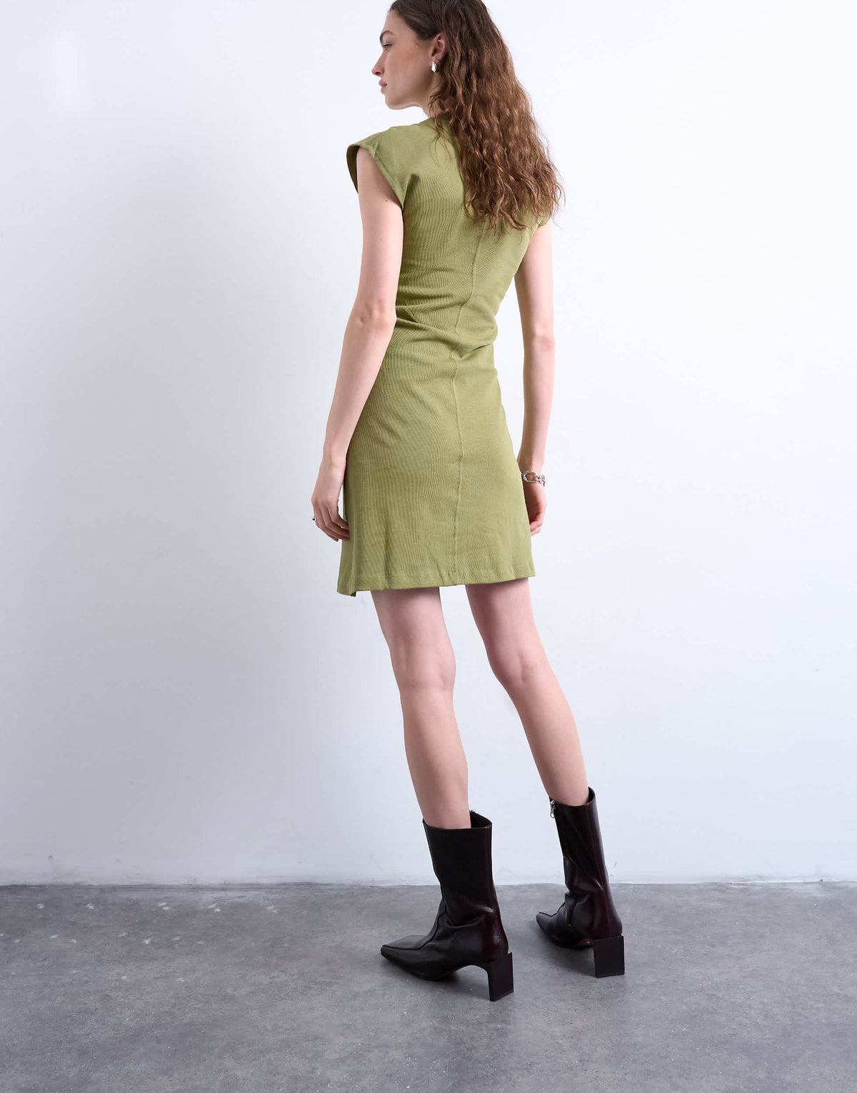 Topshop cinch waist structured mini dress in green