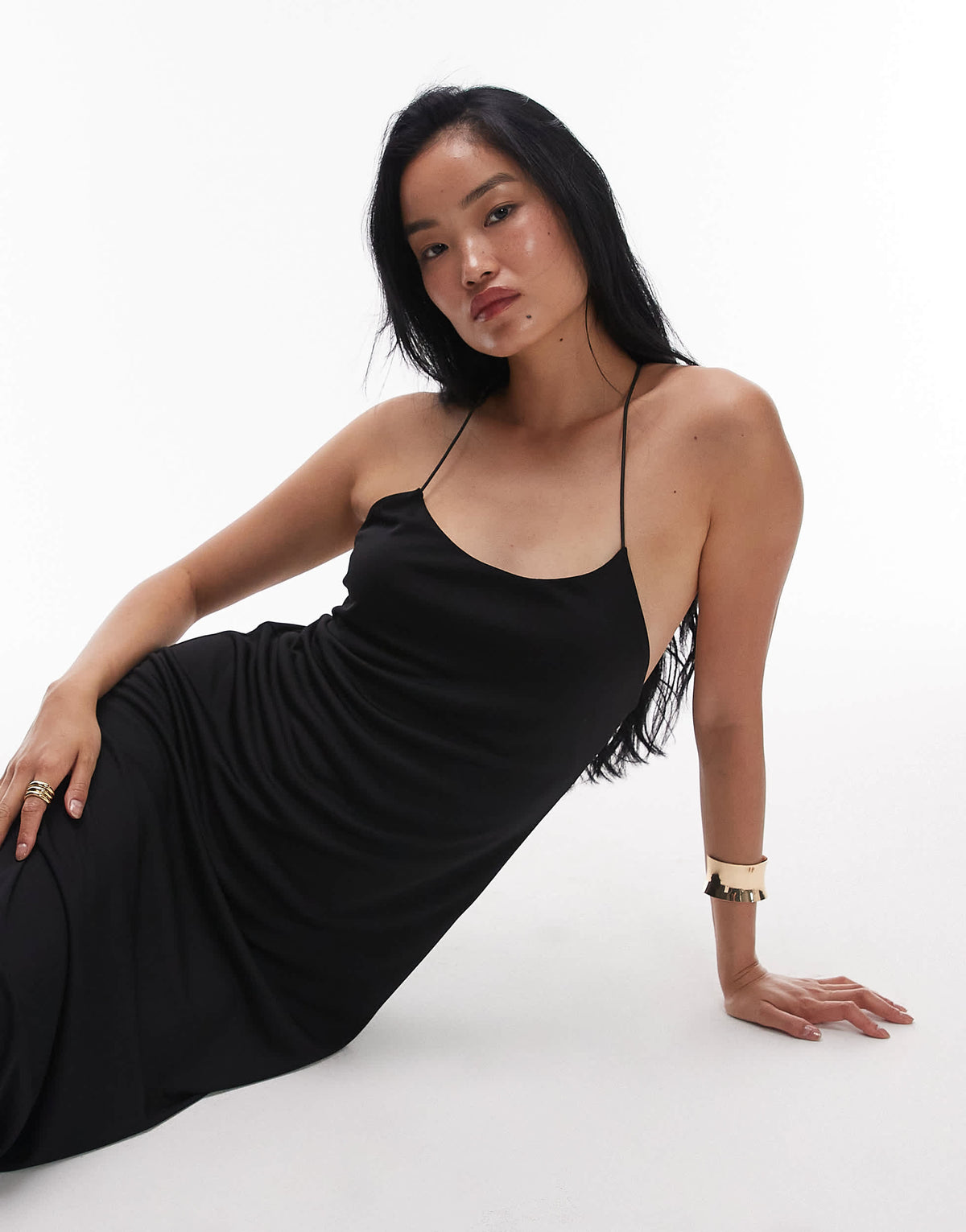 Topshop cami maxi low back detail dress in black