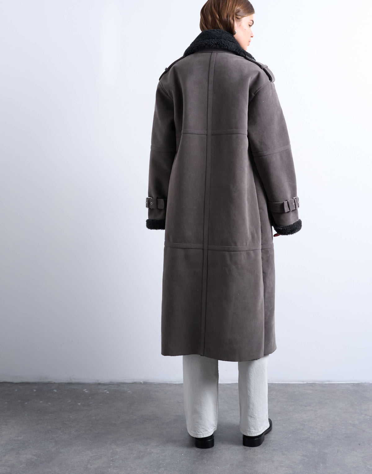 Topshop longline funnel aviator shearling in grey