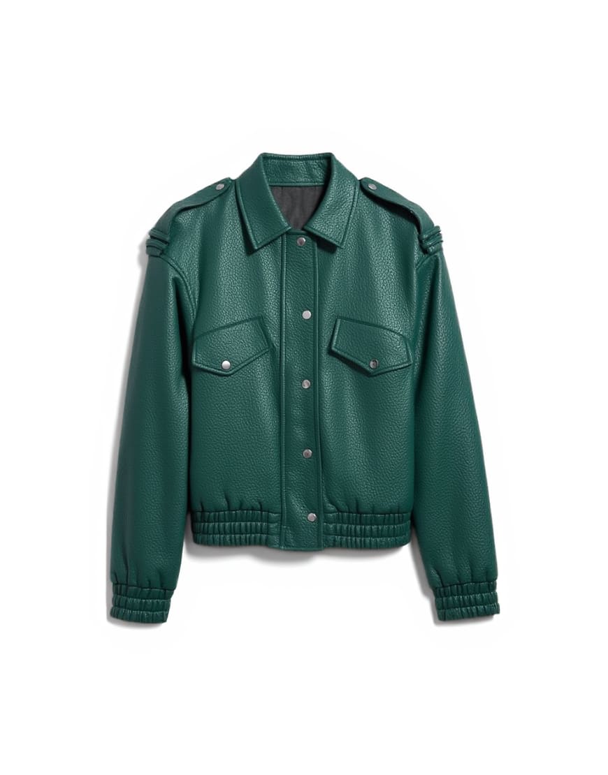 Topshop bubble PU 80s bomber jacket in dark green