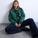 Topshop bubble PU 80s bomber jacket in dark green