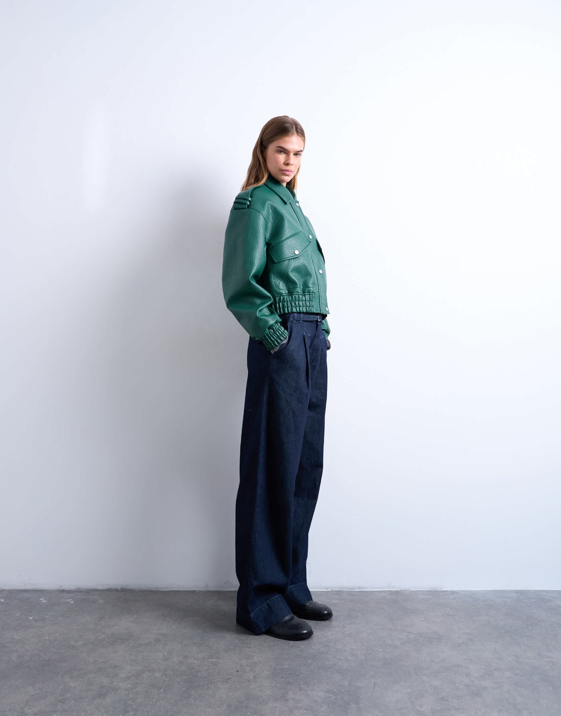 Topshop bubble PU 80s bomber jacket in dark green