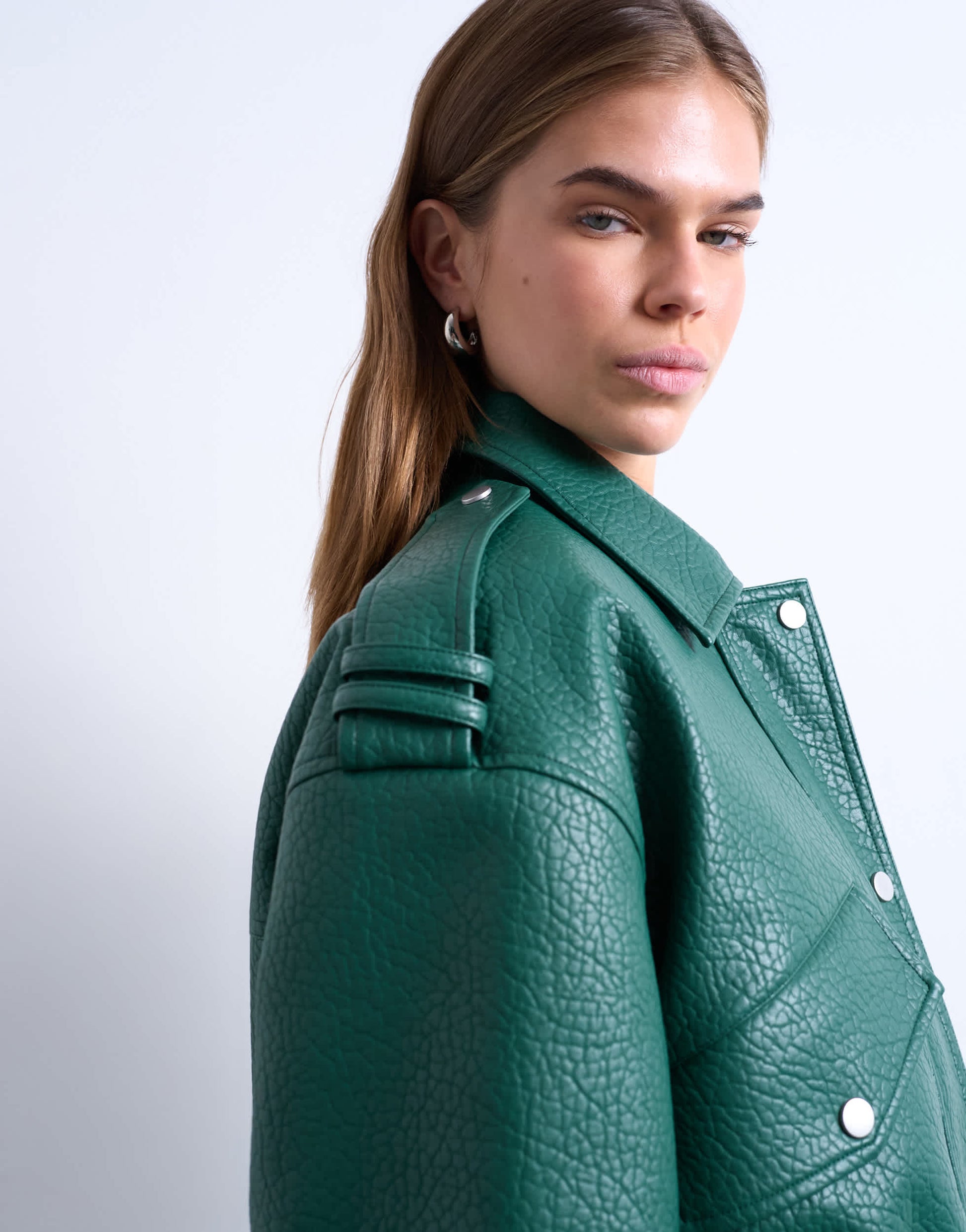 Topshop bubble PU 80s bomber jacket in dark green