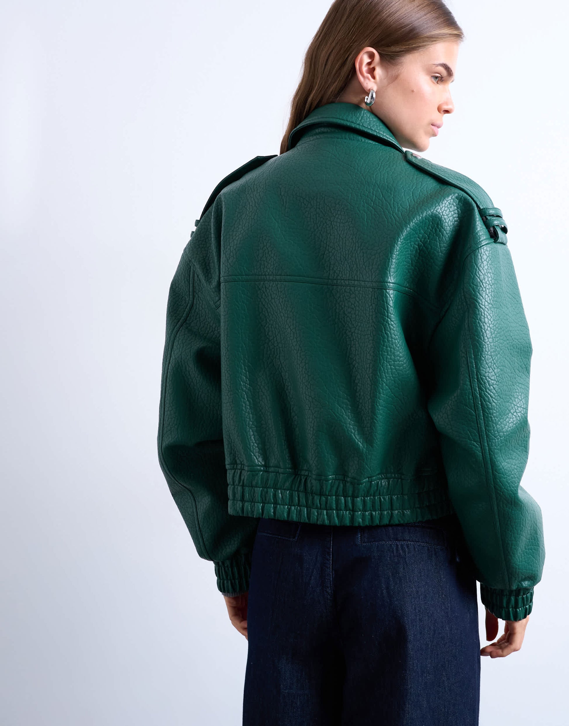 Topshop bubble PU 80s bomber jacket in dark green