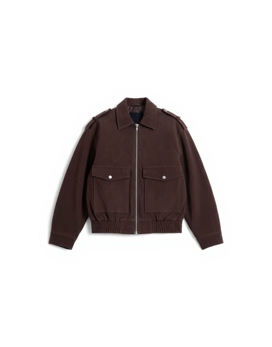 Topshop faux suede quilted lined bomber jacket with popper details in chocolate