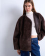 Topshop ovoid short shearling double breasted jacket in choc