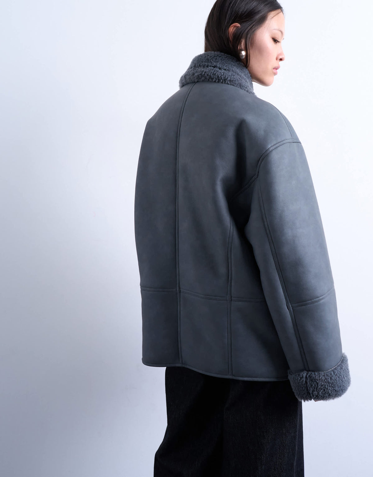 Topshop shearling super oversized car coat in grey
