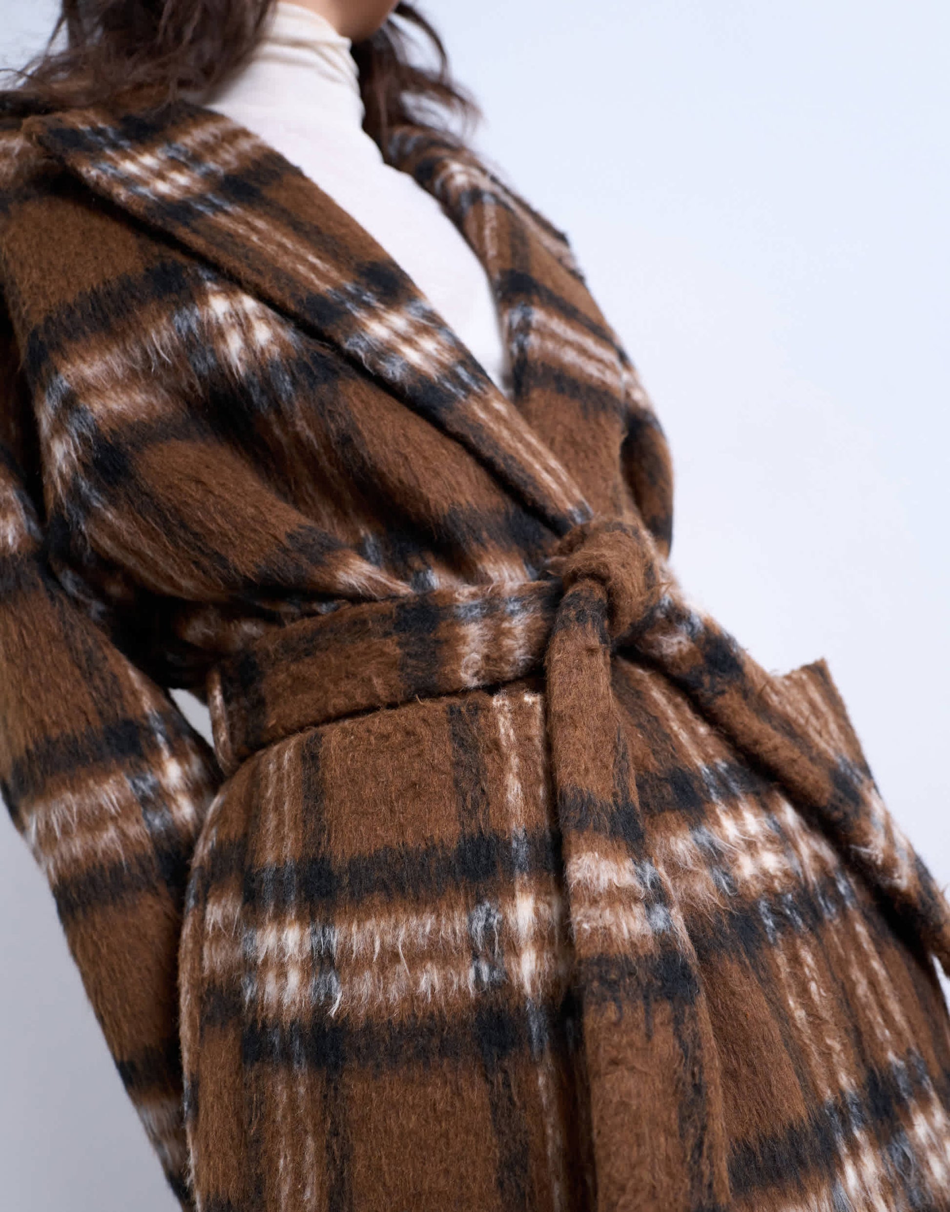 Topshop brushed formal coat in brown check