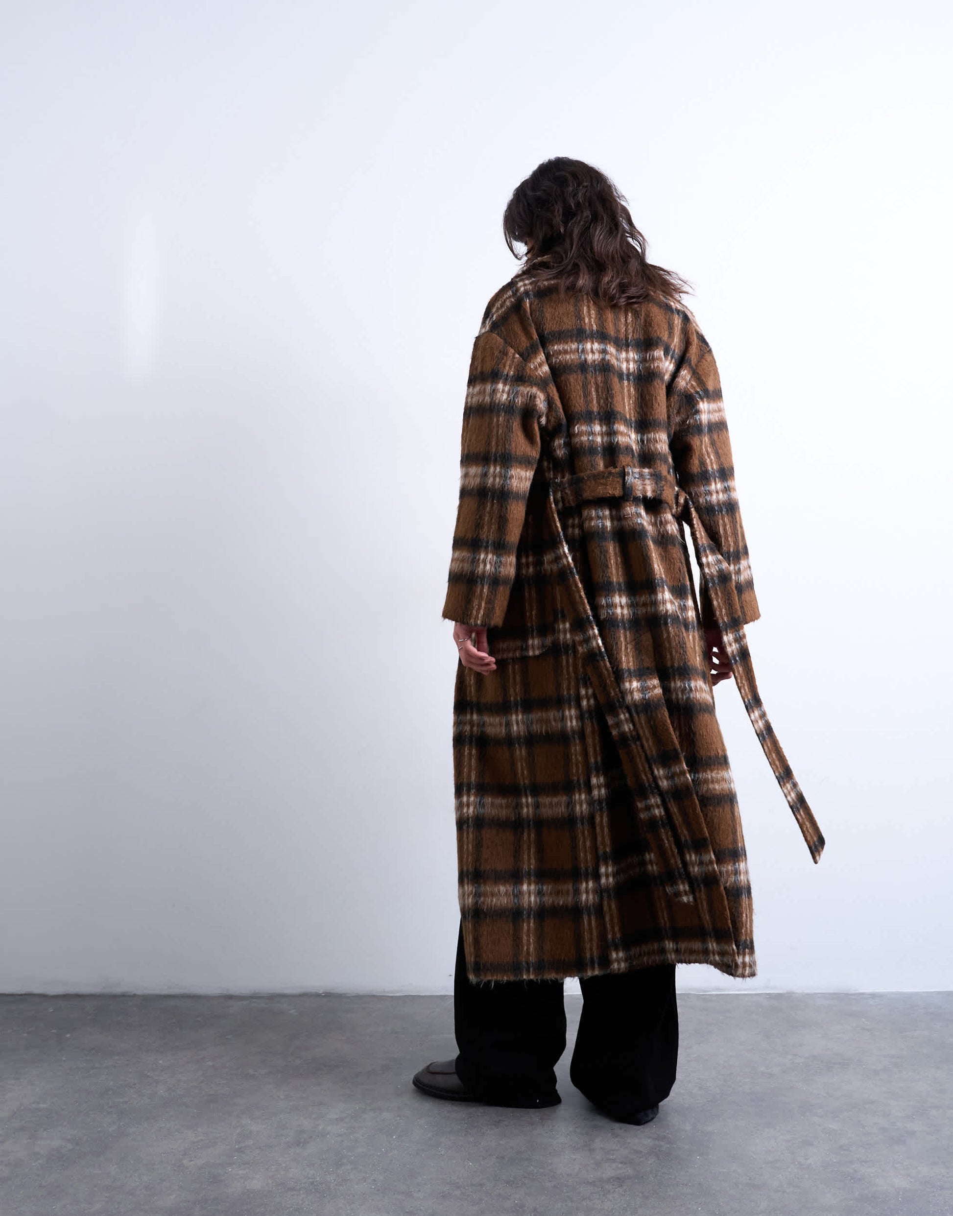 Topshop brushed formal coat in brown check