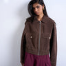Topshop faux suede bomber jacket with popper details in chocolate