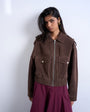 Topshop faux suede bomber jacket with popper details in chocolate