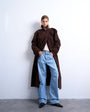 Topshop longline oversized faux suede trench coat in chocolate