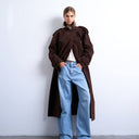 Topshop longline oversized faux suede trench coat in chocolate