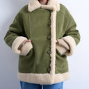 Topshop faux suede shearling oversized car coat in olive green
